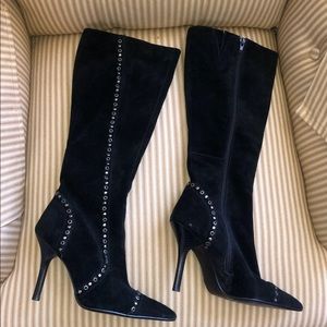 NEW vintage true 90s Two Lips real Suede Leather Pointy High Heel Boots